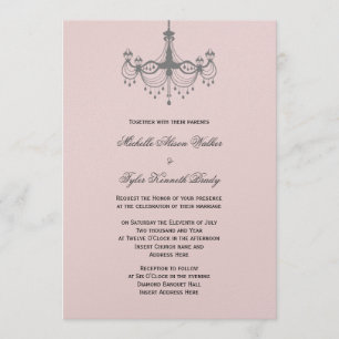 Silver & Blush Chandelier Invitation Kaart