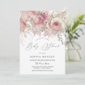 Silver & Blush Enchanted Floral Girls Baby shower Kaart (Staand voorkant)