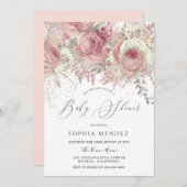 Silver & Blush Enchanted Floral Girls Baby shower Kaart (Voorkant / Achterkant)