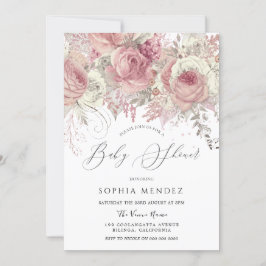 Silver & Blush Enchanted Floral Girls Baby shower Kaart