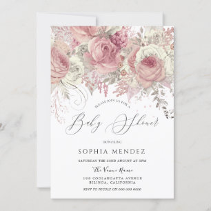 Silver & Blush Enchanted Floral Girls Baby shower Kaart