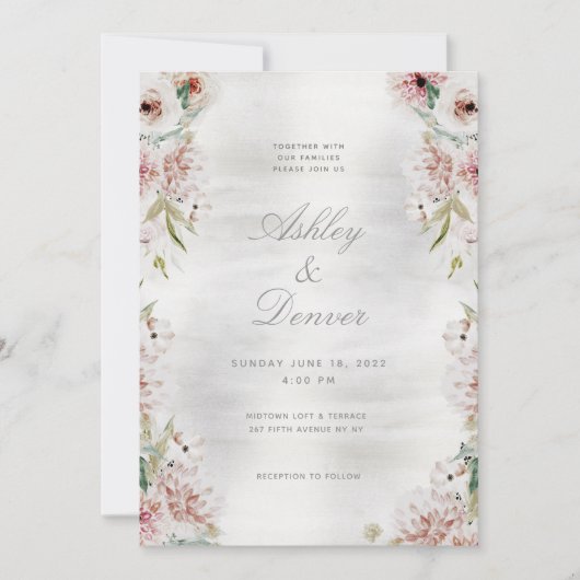 Silver Blush Garden Wedding Invitation Kaart (Voorkant)
