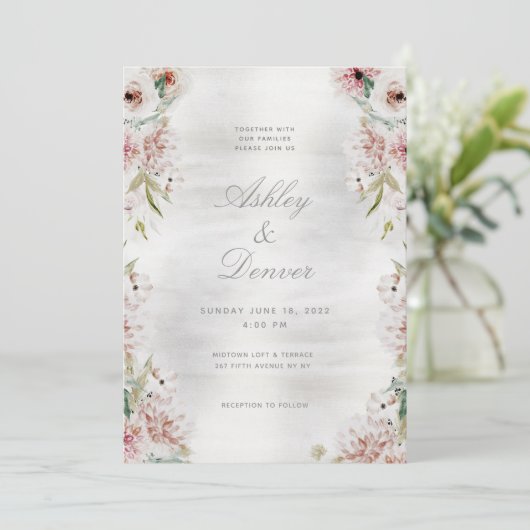 Silver Blush Garden Wedding Invitation Kaart (Staand voorkant)