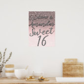 Silver & Blush Glitter Welcome Sweet 16 Party Sign Poster (Keuken)