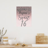 Silver & Blush Glitter Welcome Sweet 16 Party Sign Poster (Keuken)