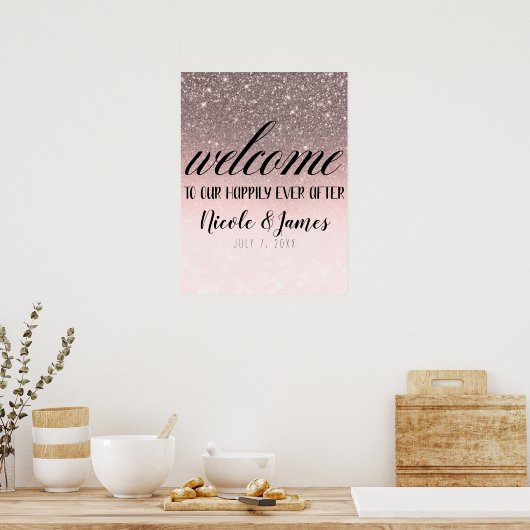 Silver & Blush Glitter Welkom bij ons trouwbord Poster (Keuken)