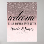 Silver & Blush Glitter Welkom bij ons trouwbord Poster (Voorkant)