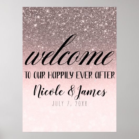Silver & Blush Glitter Welkom bij ons trouwbord Poster (Voorkant)