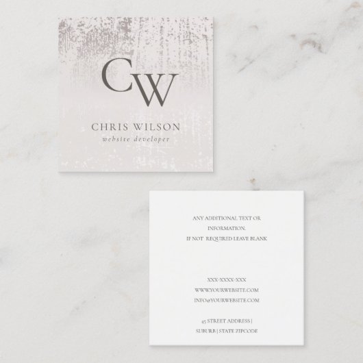 Silver Blush Initiaal metallisch monogram geborste Vierkante Visitekaartje (Voorkant / Achterkant)