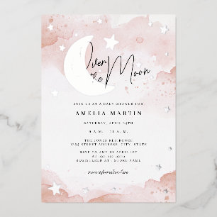 Silver Blush Over the Moon Baby shower Folie Uitnodiging