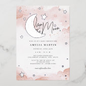 Silver Blush Over the Moon Baby shower Folie Uitnodiging (Voorkant)