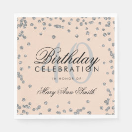 Silver Blush Pink 40th Birthday Glitter Confetti Servet
