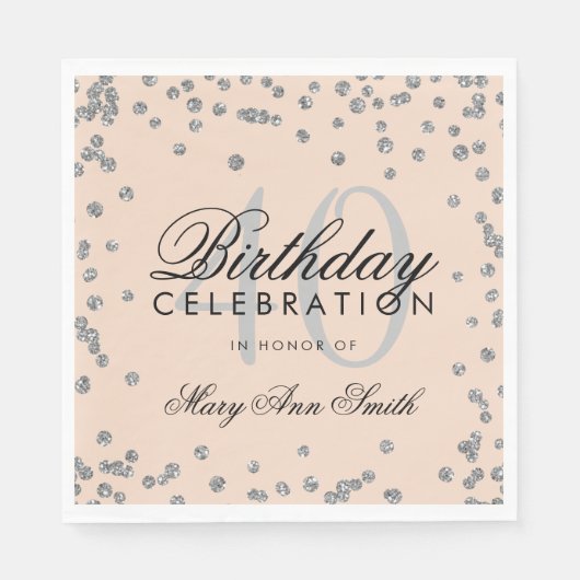 Silver Blush Pink 40th Birthday Glitter Confetti Servet (Voorkant)