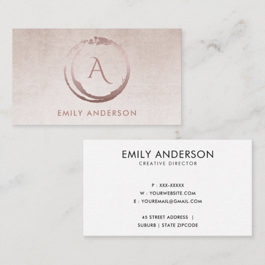 SILVER BLUSH PINK BRUSH MARK CIRCLE LOGO MONOGRAM VISITEKAARTJE (Voorkant / Achterkant)