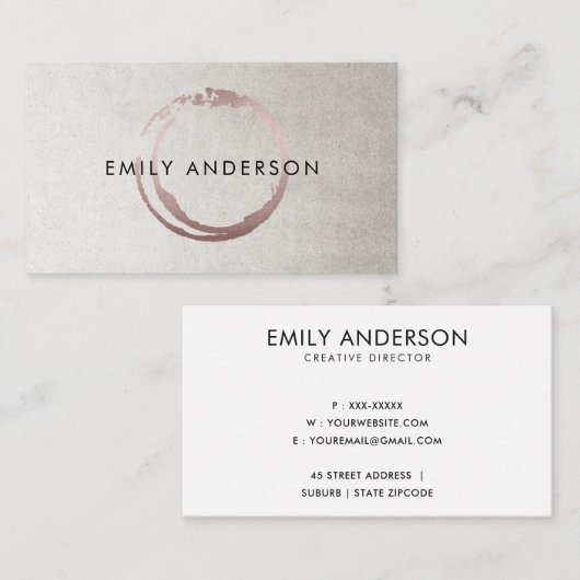 SILVER BLUSH PINK BRUSH STROKE CIRCLE MARK LOGO VISITEKAARTJE (Voorkant / Achterkant)