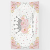 Silver Blush Pink Floral Crown Princess Birthday Spandoek (Verticaal)