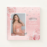 Silver Blush Pink Foto Quinceanera Guest Notitiebo Notitieboek<br><div class="desc">Creëer uw eigen gepersonaliseerde elegante gastenboeken met een eenvoudige DIY-sjabloon in prachtige tinten van wazige roze en zilver. Pas deze foto-gastboeken aan voor een lichtroze quinceanera (XV), sprookjessprookje, zoet 16-jarig feest, een bloedige bruiloft, baby shower/vrijgezellenfeest van de Assepoester, of misschien nog een speciale dag. De waterverf florale kunst van Raphaela...</div>