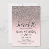 Silver & Blush Pink Glitter Sparkle Glam Sweet 16 Kaart (Voorkant)