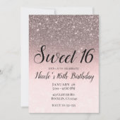 Silver & Blush Pink Glitter Sparkle Glam Sweet 16 Kaart (Voorkant)