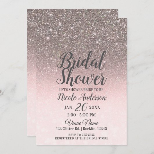 Silver & Blush Pink Glitter Sparkle Vrijgezellenfe Kaart (Voorkant / Achterkant)