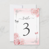 Silver Blush Pink Roses Elegant Tafelnummer Kaart (Voorkant)