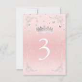 Silver Blush Pink Roses Elegant Tafelnummer Kaart (Achterkant)