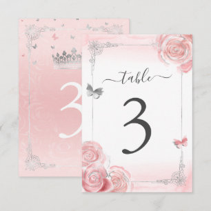 Silver Blush Pink Roses Elegant Tafelnummer Kaart