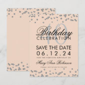 Silver Blush Roze 40th Birthday Save Date Confetti Save The Date (Voorkant / Achterkant)