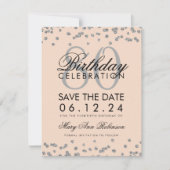 Silver Blush Roze 80th Birthday Save Date Confetti Kaart (Voorkant)
