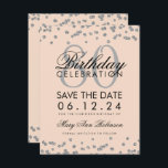 Silver Blush Roze 80th Birthday Save Date Confetti Kaart<br><div class="desc">Elegant ontwerp "80th Birthday Party" met Silver Faux Glitter Confetti Blush Pink en aangepaste naam en detailtekst. Eenvoudig te gebruiken en eenvoudig aan te passen. Bestel vandaag nog!</div>
