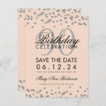 Silver Blush Roze 90th Birthday Save Date Confetti Kaart<br><div class="desc">Het elegante "90th Birthday Party"-ontwerp met Silver Faux Glitter Confetti Blush Pink en aangepaste naam en detailtekst. Eenvoudig te gebruiken en eenvoudig aan te passen. Bestel vandaag nog!</div>