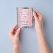 Silver blush roze glitter elegant bruiloft flyer (Hand)