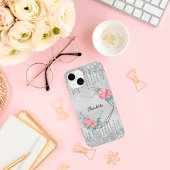 Silver blush roze glitter floral monogram Case-Mate iPhone case