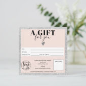 Silver blush roze vierkant cadeaubon logo (Staand voorkant)