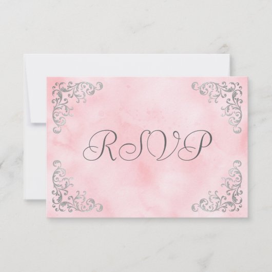 Silver Blush Roze Waterverf bruiloft RSVP Kaartje (Voorkant)