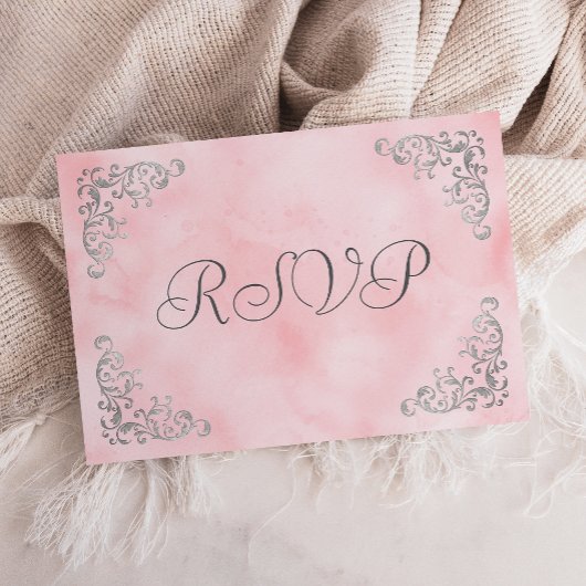 Silver Blush Roze Waterverf bruiloft RSVP Kaartje