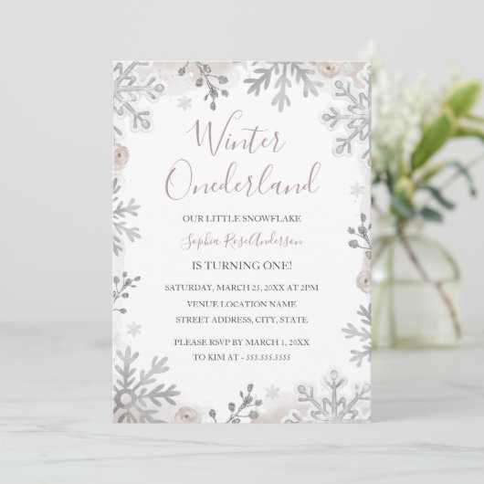 Silver Blush Winter Onederland 1e verjaardag Kaart (Staand voorkant)