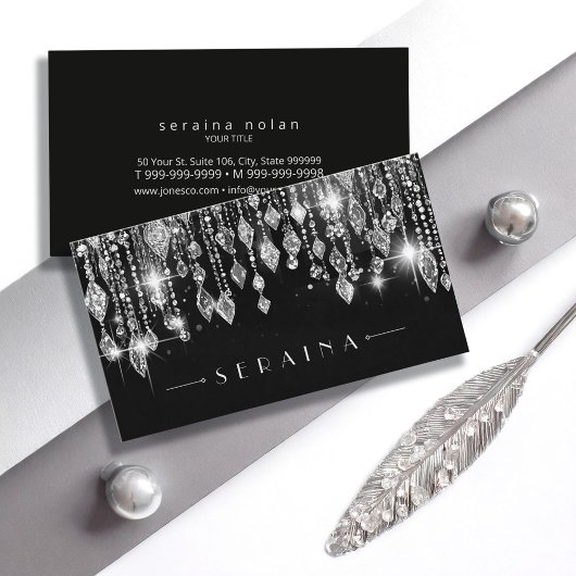 Silver Boho Pareltjes op zwart ID1035 Visitekaartje