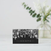 Silver Boho Pareltjes op zwart ID1035 Visitekaartje (Staand voorkant)