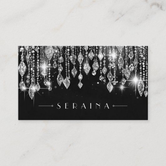 Silver Boho Pareltjes op zwart ID1035 Visitekaartje (Voorkant)
