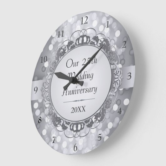 Silver Bokeh 25th Jubileum Wall Clock Grote Klok (Hoek)
