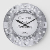 Silver Bokeh 25th Jubileum Wall Clock Grote Klok (Voorkant)