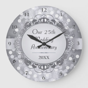 Silver Bokeh 25th Jubileum Wall Clock Grote Klok
