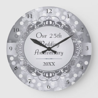 Silver Bokeh 25th Jubileum Wall Clock Grote Klok