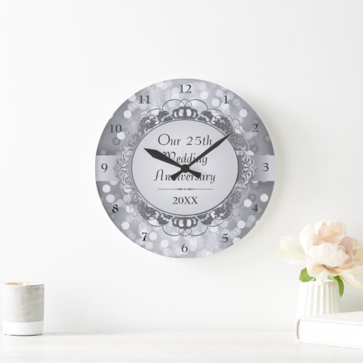 Silver Bokeh 25th Jubileum Wall Clock Grote Klok (Huis)