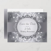 Silver Bokeh Bewaar de datum 25e Jubileum Aankondigingskaart (Voorkant / Achterkant)