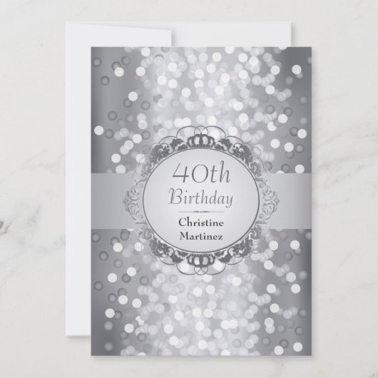 Silver Bokeh Foto Birthday Party Kaart (Voorkant)