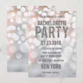 Silver Bokeh Glitter Bachelorette Party Invite Kaart (Voorkant / Achterkant)