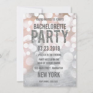 Silver Bokeh Glitter Bachelorette Party Invite Kaart