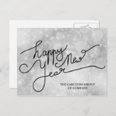 Silver Bokeh Happy New Year Typography Corporate Feestdagenkaart (Voorkant / Achterkant)
